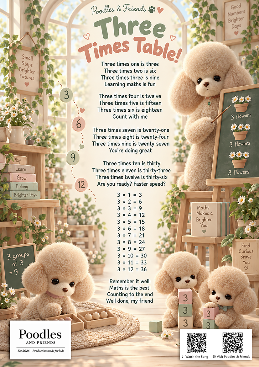 Three Times Table – Free Printable Learning Song Sheet