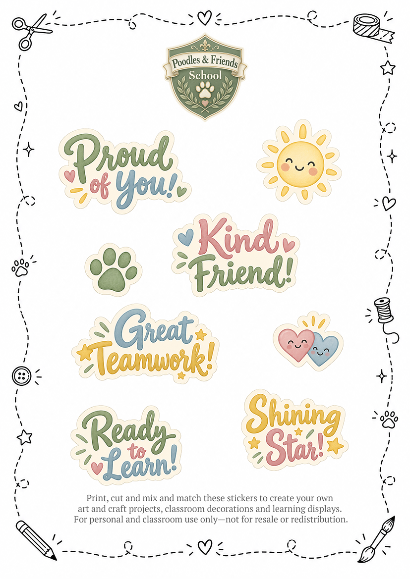 Poodles & Friends Sticker Collection 002 – Free Printable Reward Stickers