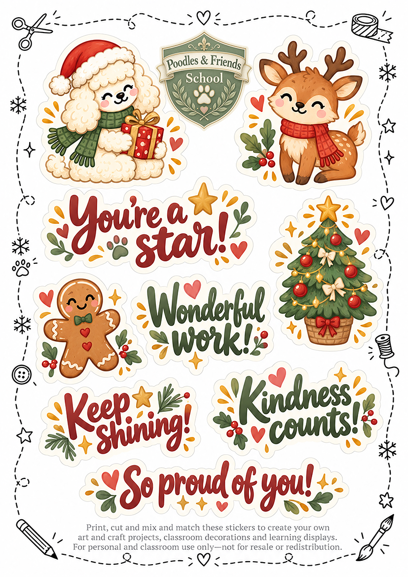 Poodles & Friends Sticker Collection 013 - Christmas Seasons – Free Printable Reward Stickers