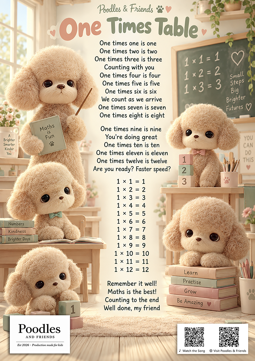 One Times Table – Free Printable Learning Song Sheet