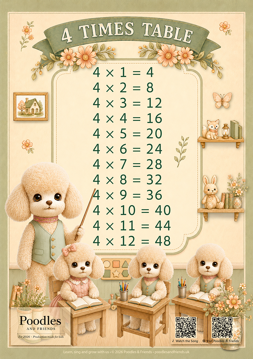 4 Times Table Printable A4 Poster – Free PDF Download