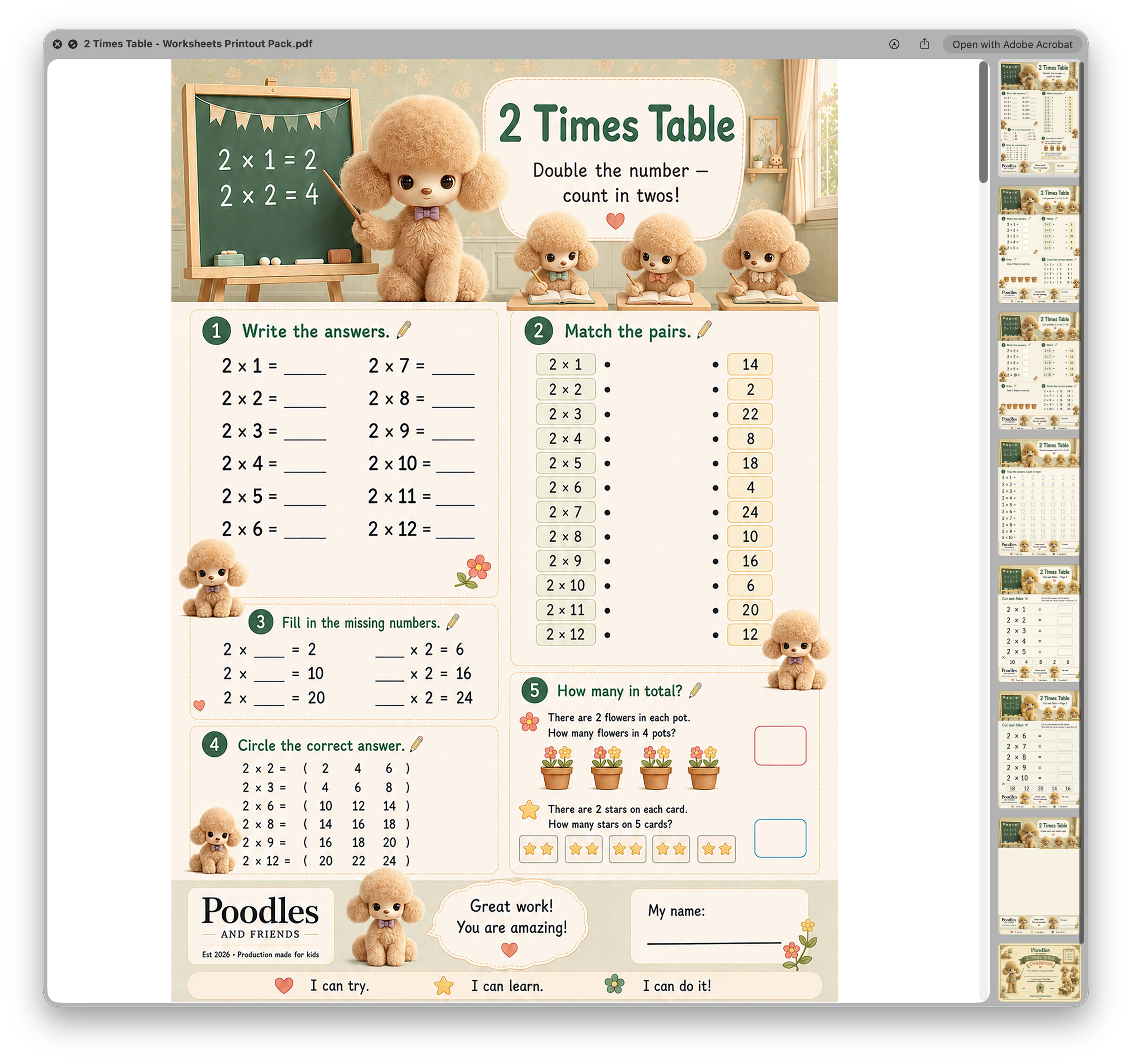 2 Times Table Printable Worksheet Pack – Free PDF Download