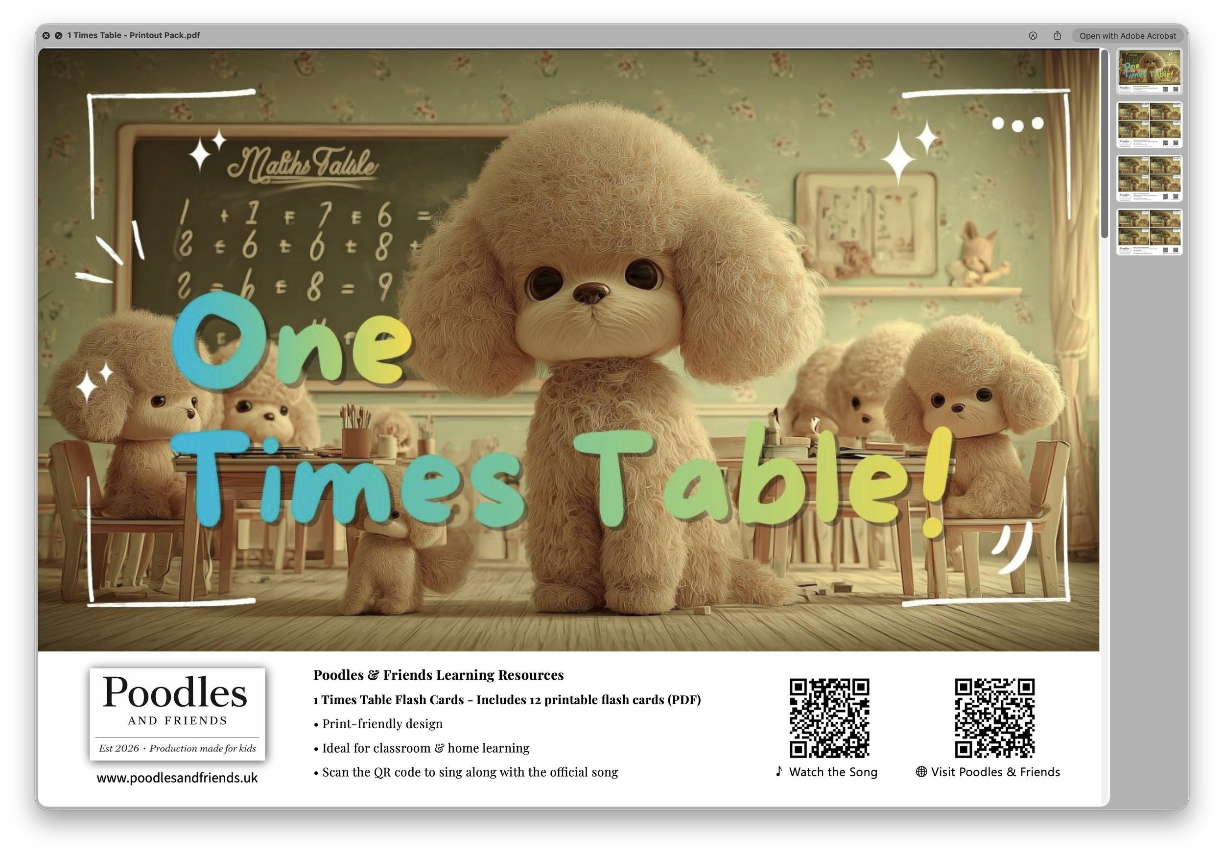 1 Times Table Printable Flash Cards – Free PDF Download