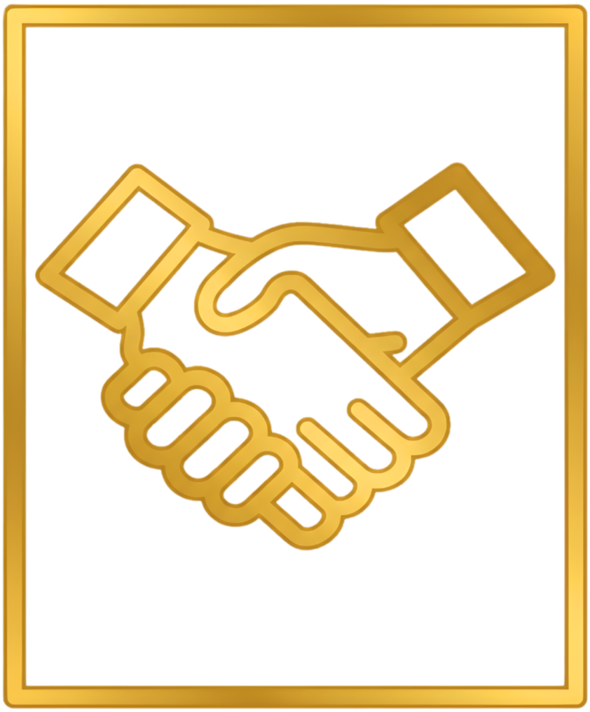 Golden handshake symbolizing business partnership, agreement, or success.