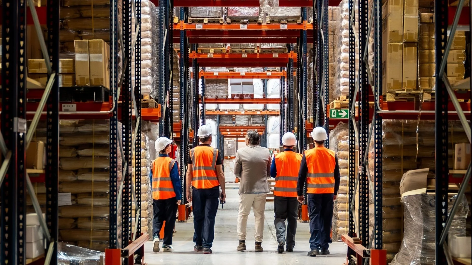 Team walking through warehouse aisles, ensuring accurate stock management and dependable logistics.