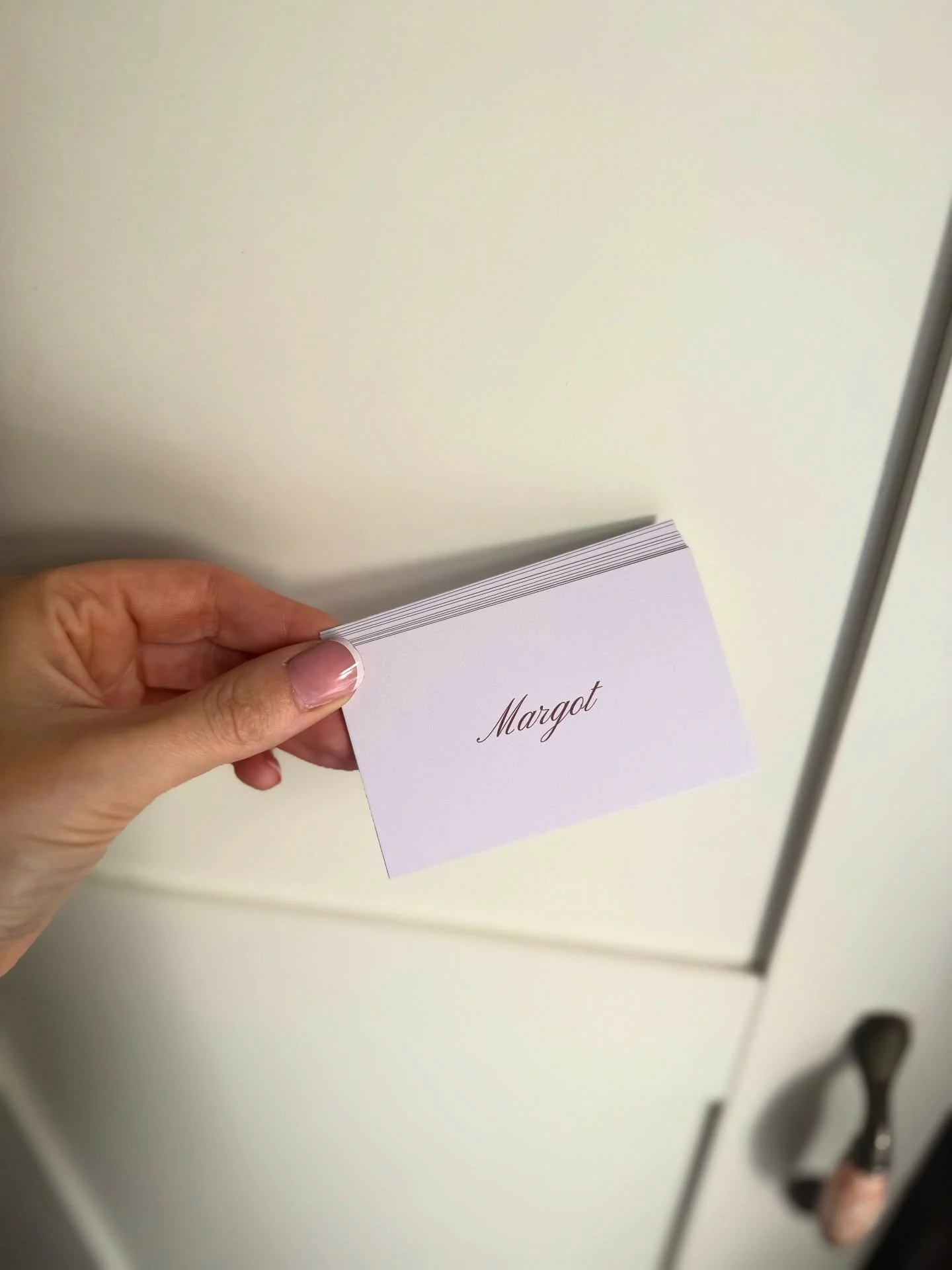 A handful of name place cards 💌 Cherry red ink print on cream premium 360 gsm matt card.