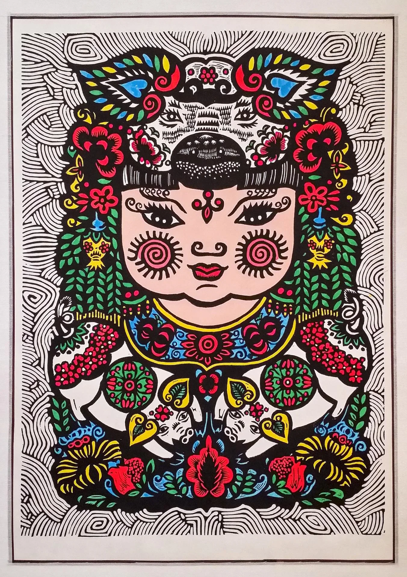 Image d'un dessin de femme crée avec l'art de la gravure traditionnelle sur bois