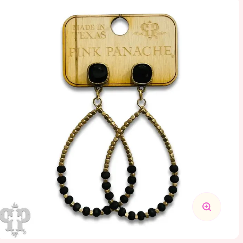 Round wood and gold bead teardrop earring with Austrian crystal
