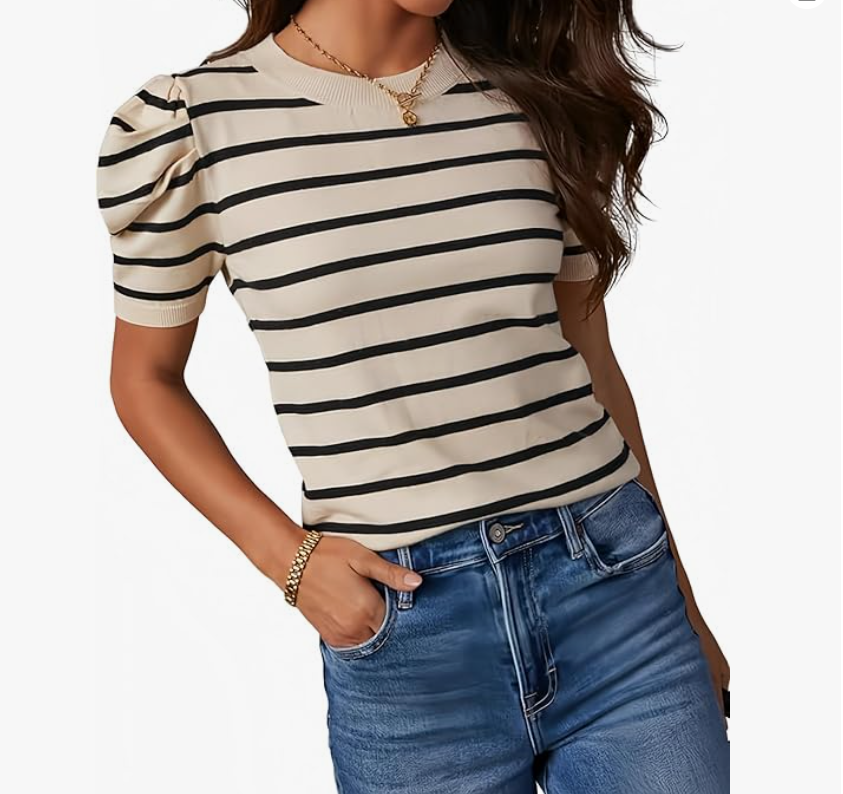 Striped Puff Sleeve Top