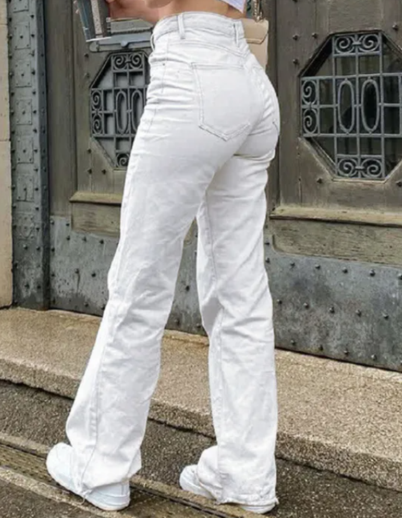 White HIgh Waist Washed Jeans