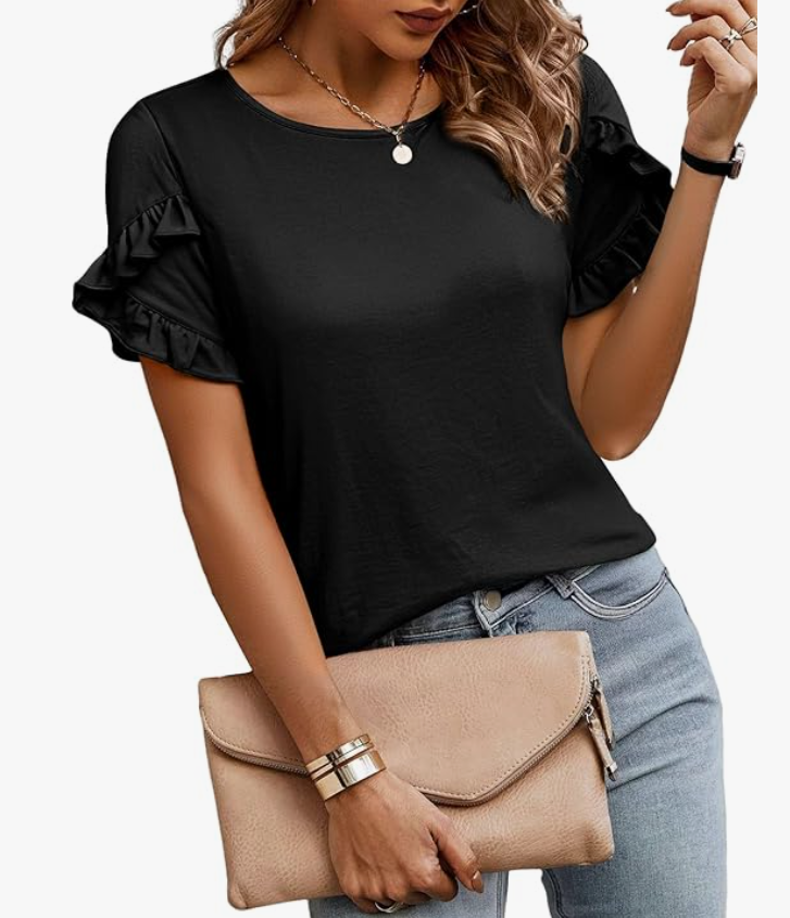 Ruffle Tops Crewneck Short Sleeve Shirt