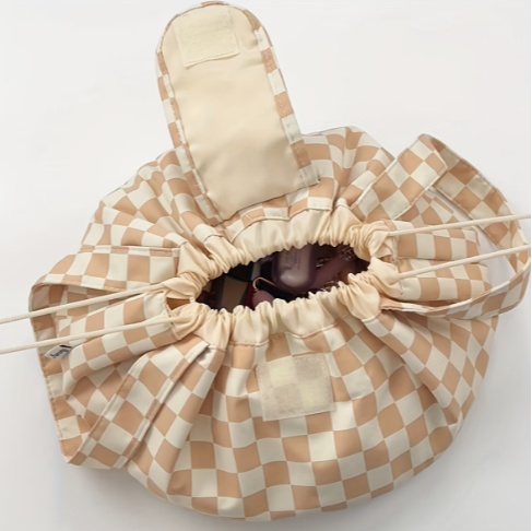Large Checkered Drawstring Makeup Bag