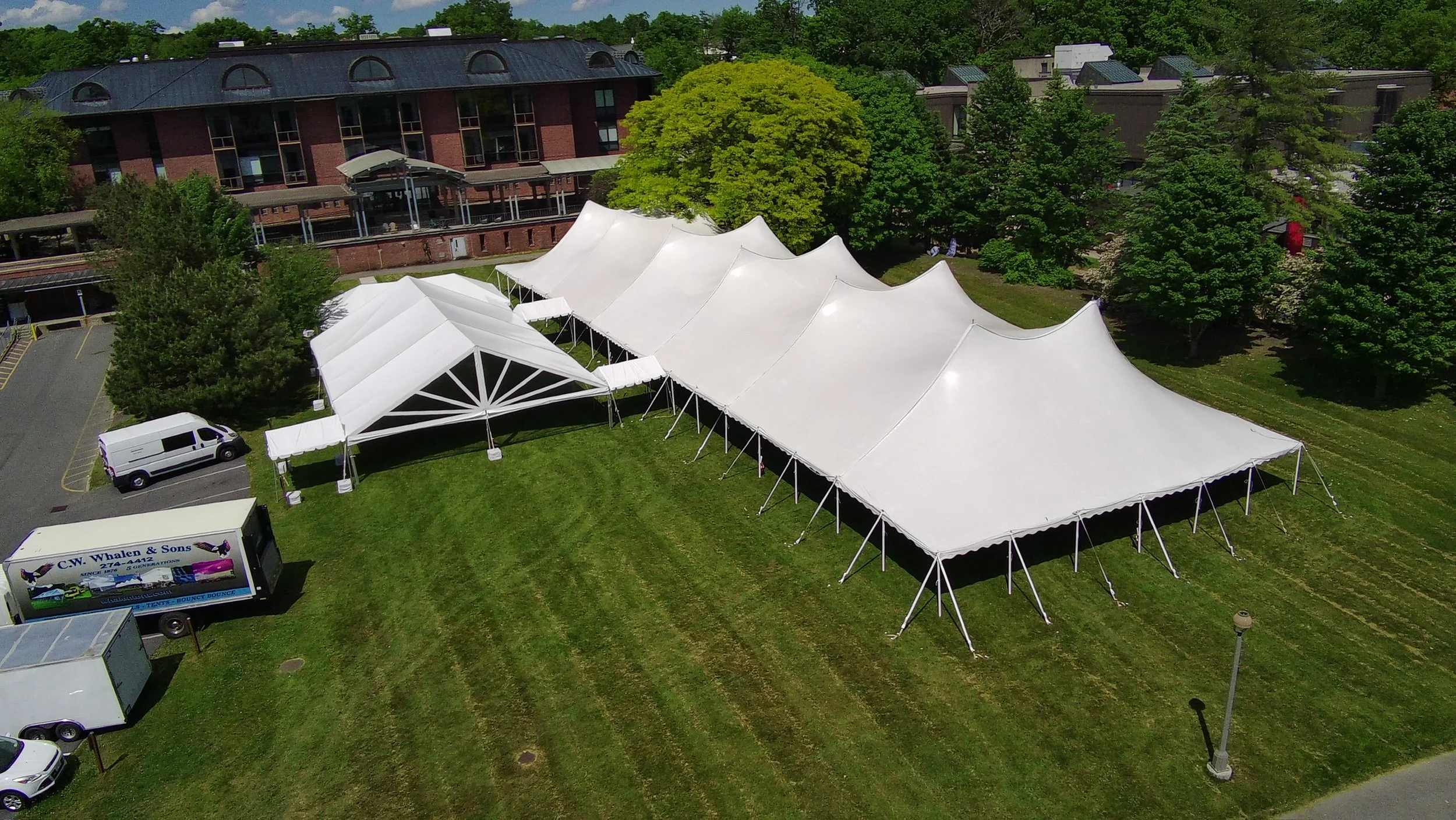 Tents setup at Skidmore College for Alumni Weekend. Setup by Whalen Tents