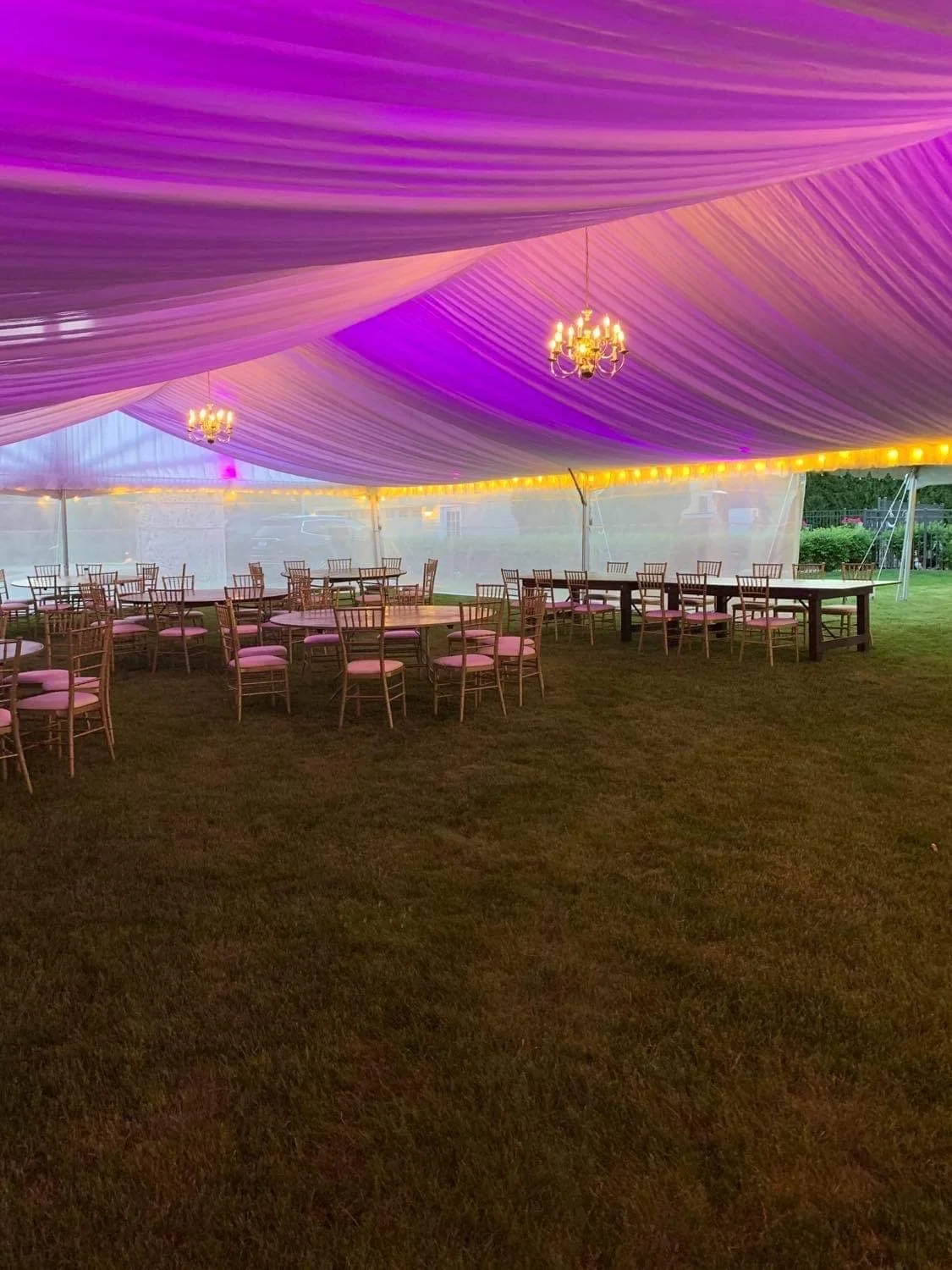 Wedding tent with tent liner set up in Troy, NY. setup by Whalen Tents