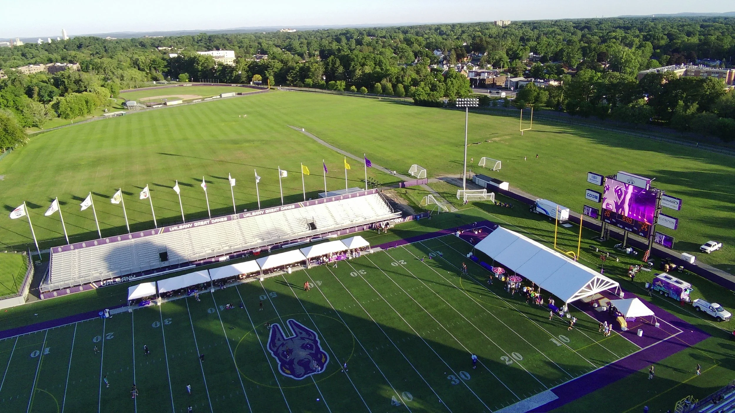 Tents Setup on SUNY Albany Football Field. Setup by Whalen Tents