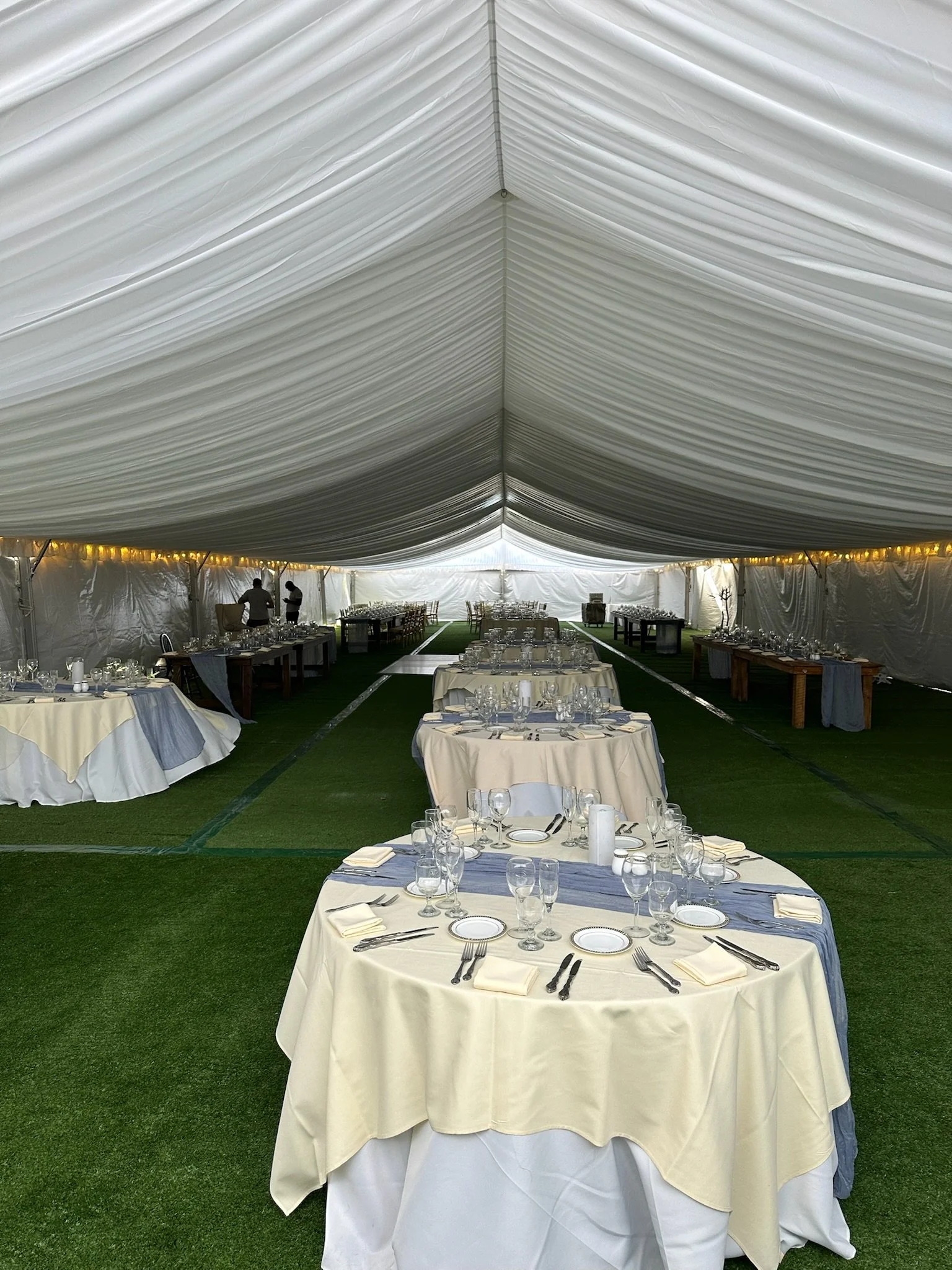 Wedding Tent setup with tent liner at Franklin Plaza in Troy, NY. Setup by Whalen Tents