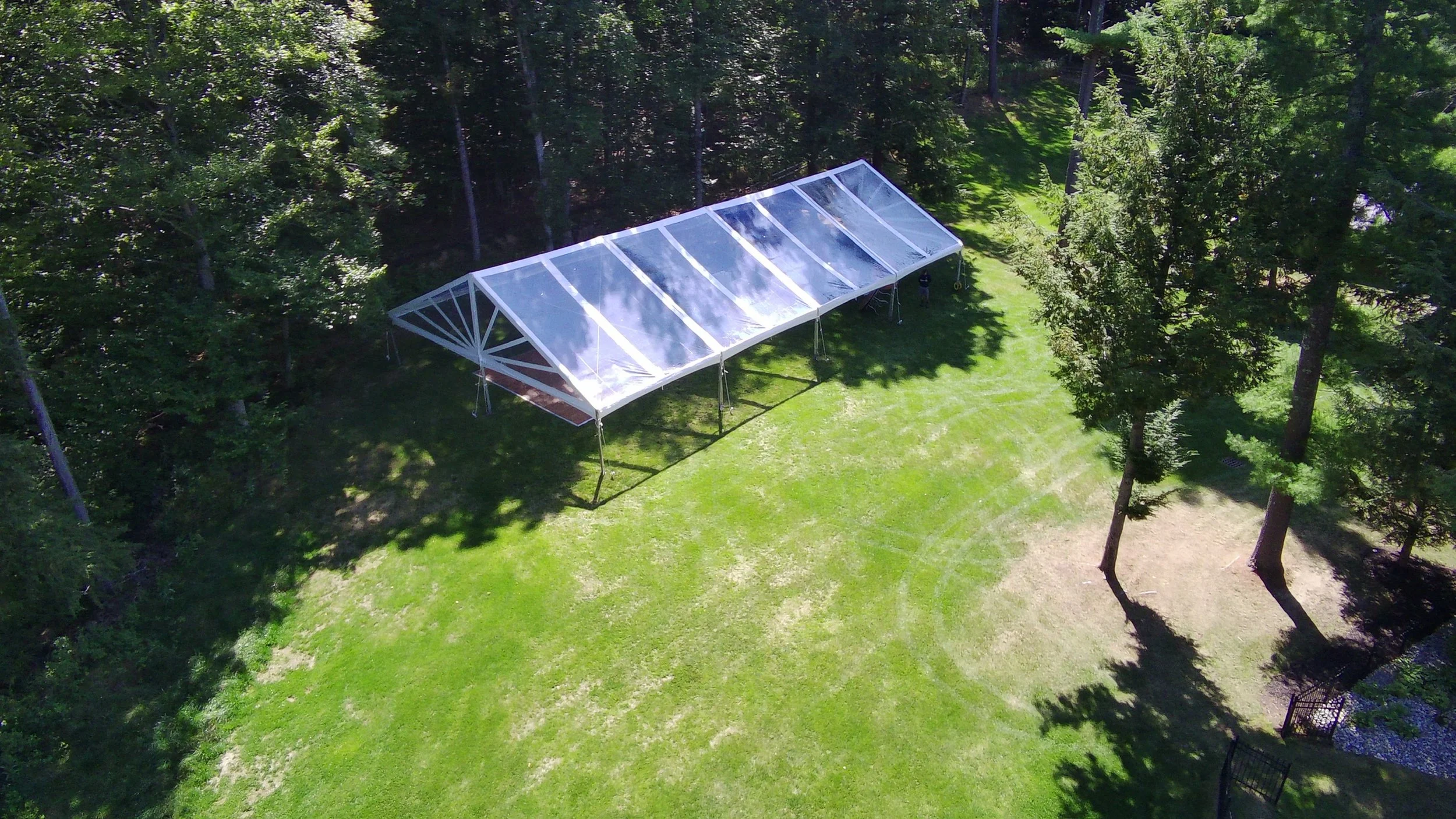 Clear Frame Tent setup for a wedding in Ballston Spa, NY. Setup by Whalen Tents