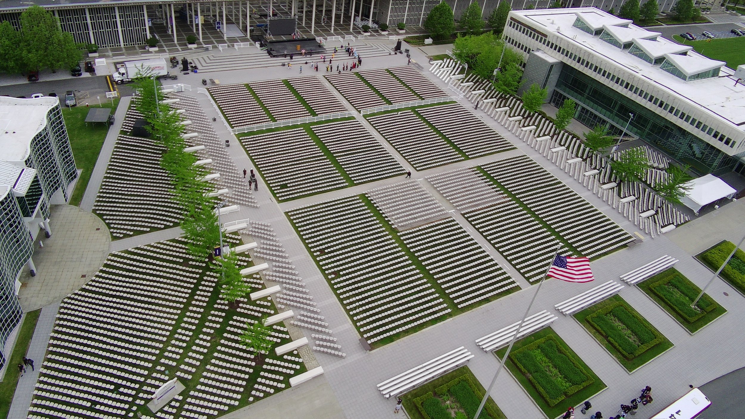SUNY Albany Chair commencement setup setup by Whalen Tents