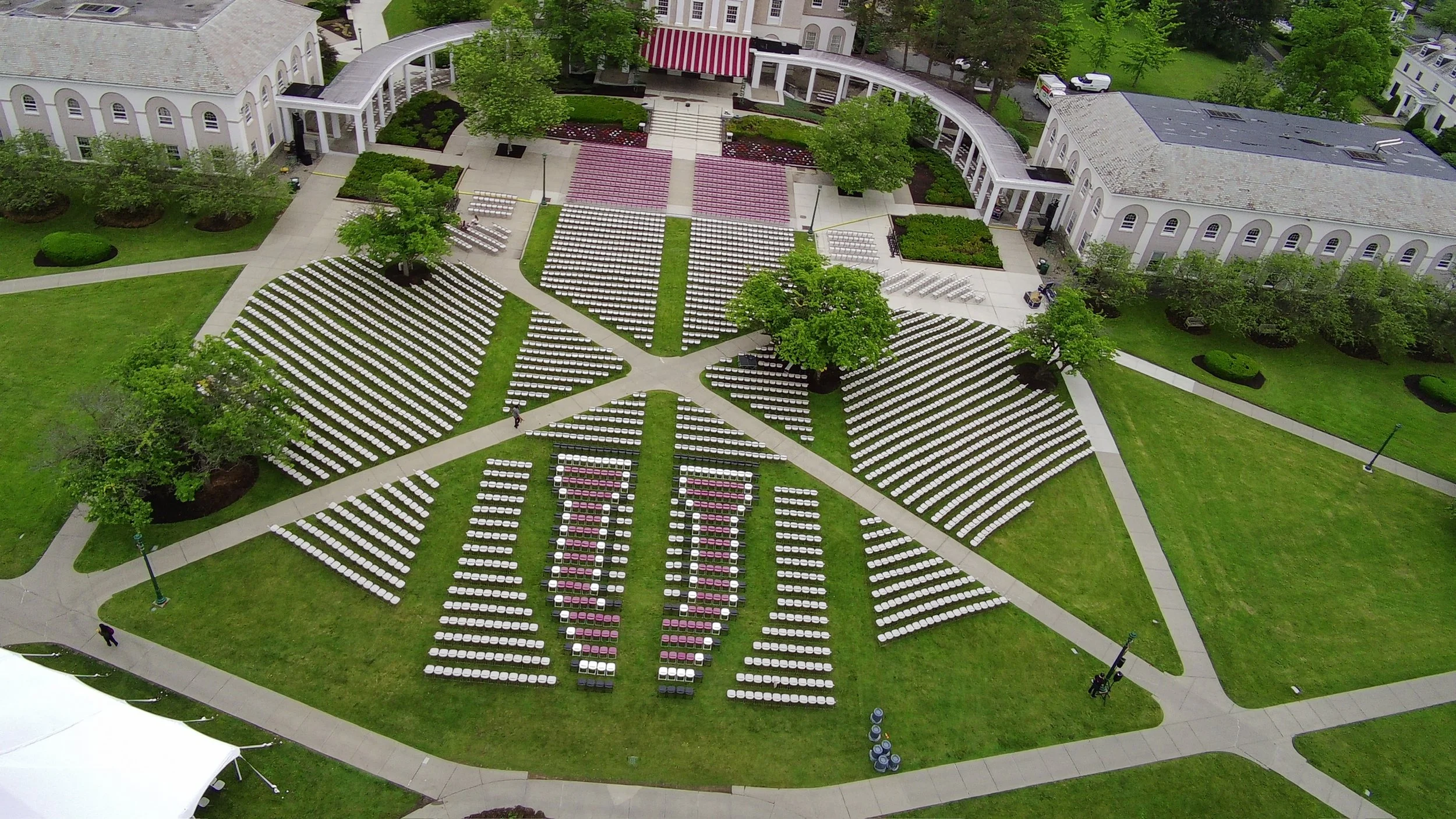 Chair Commencement setup at Union College with some Chair Art included. Setup by Whalen Tents