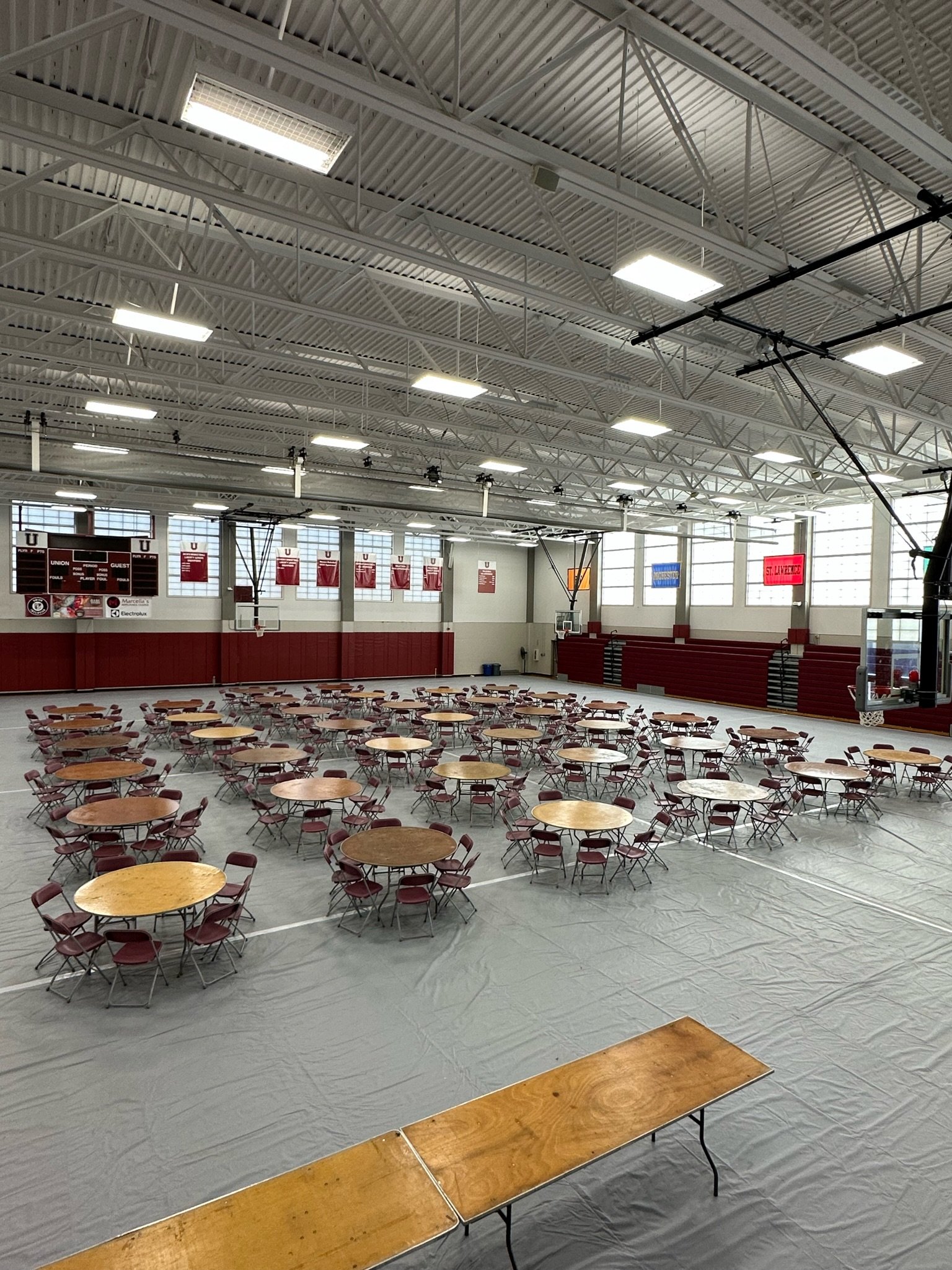 Union college admissions table and chair setup in the Viniar Athletic Center in Schenectady NY. setup by Whalen Tents