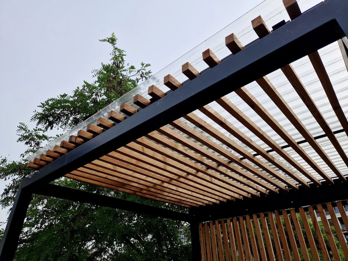 Wooden pergola structure in Little Compton, RI