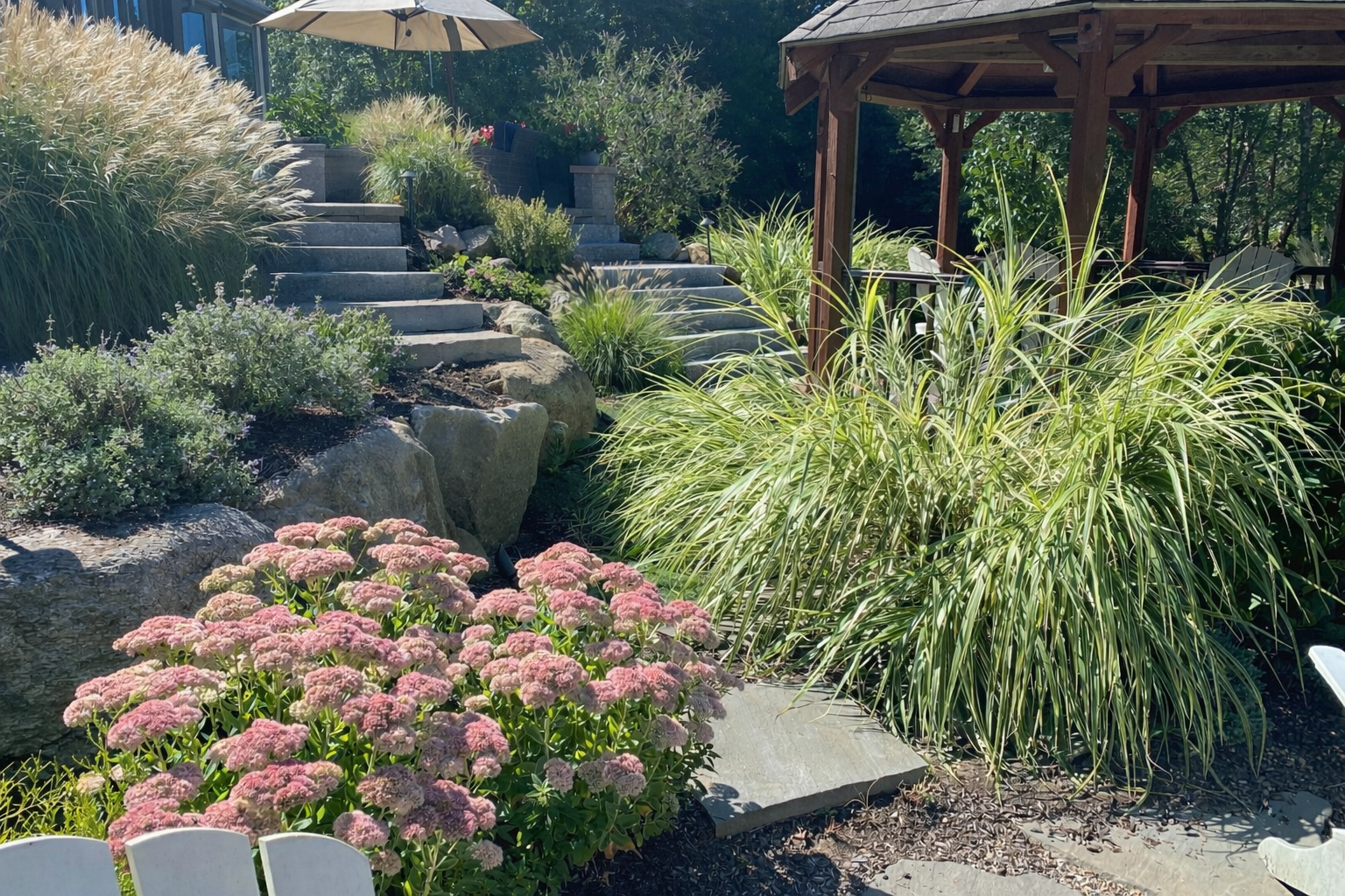 Plantings and stone steps in East Greenwich, RI