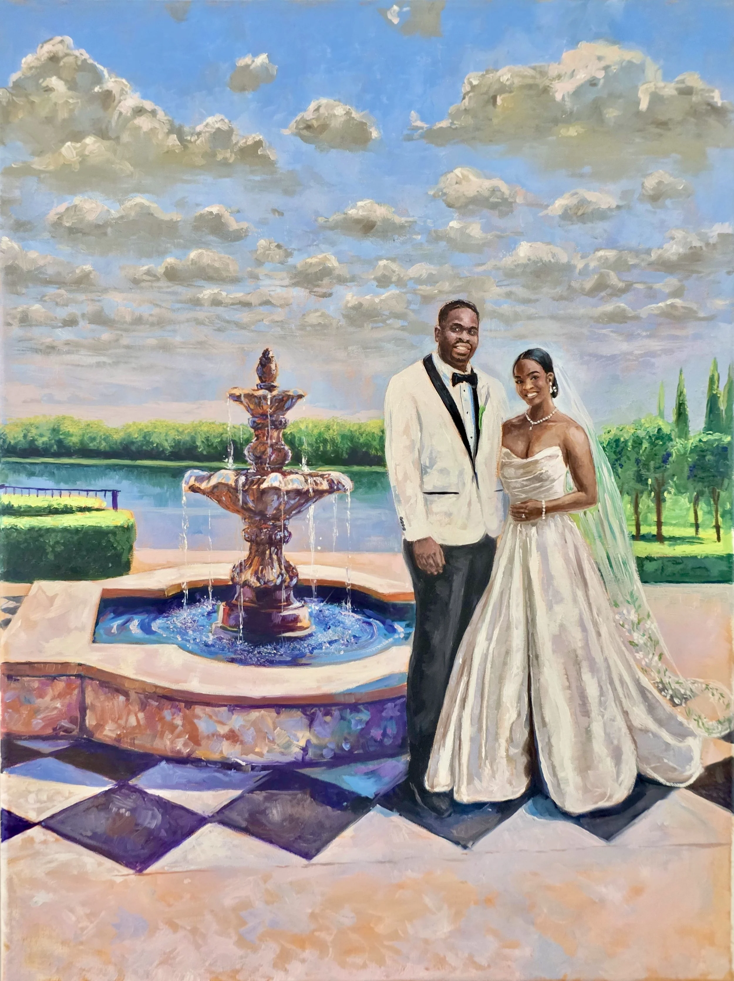Live wedding painting in Columbus, Ohio at the Club at Corazon showing husband and wife