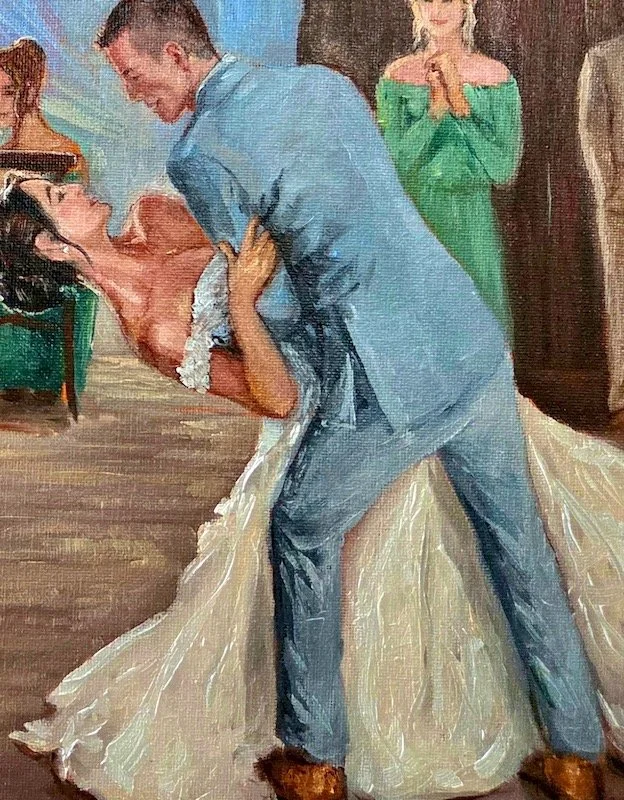 Live wedding painting close up on the bride and groom
