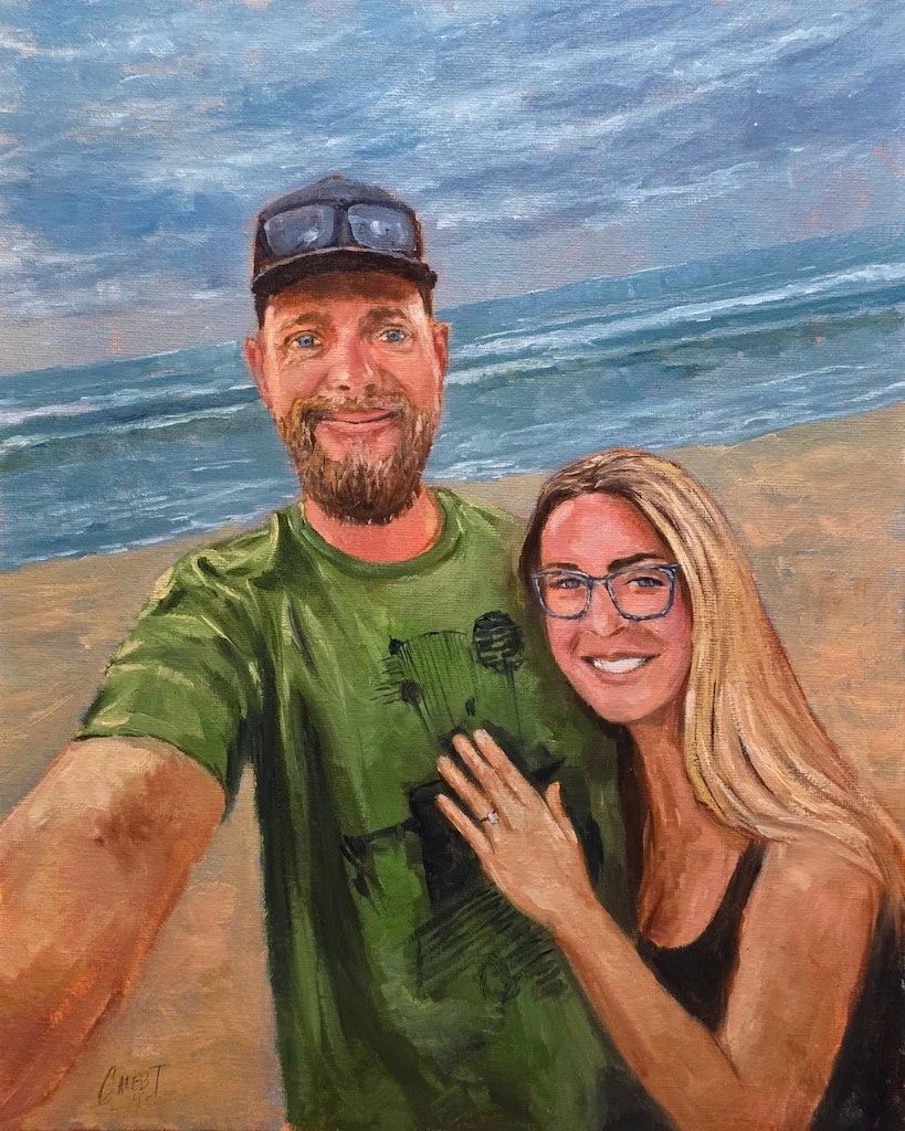 Commission painting of couple at the beach