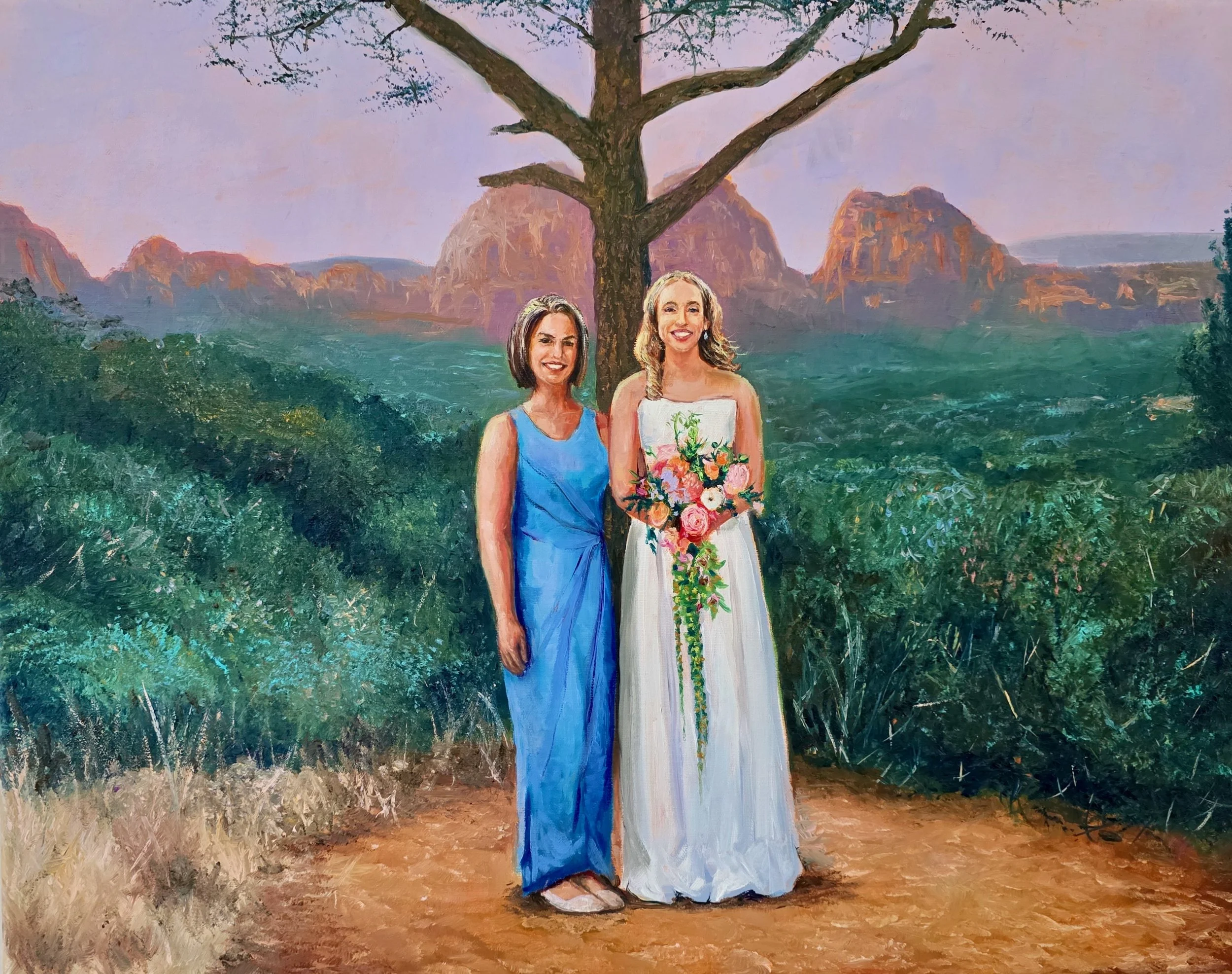 Wedding painting gift showing bride posing with her late mother