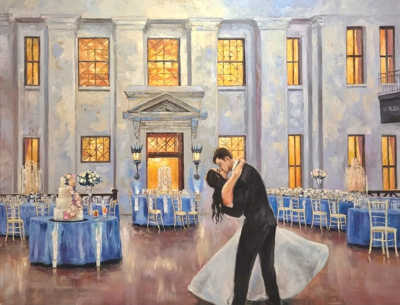 Ohio Statehouse wedding live wedding painting by Caleb Thomas Art