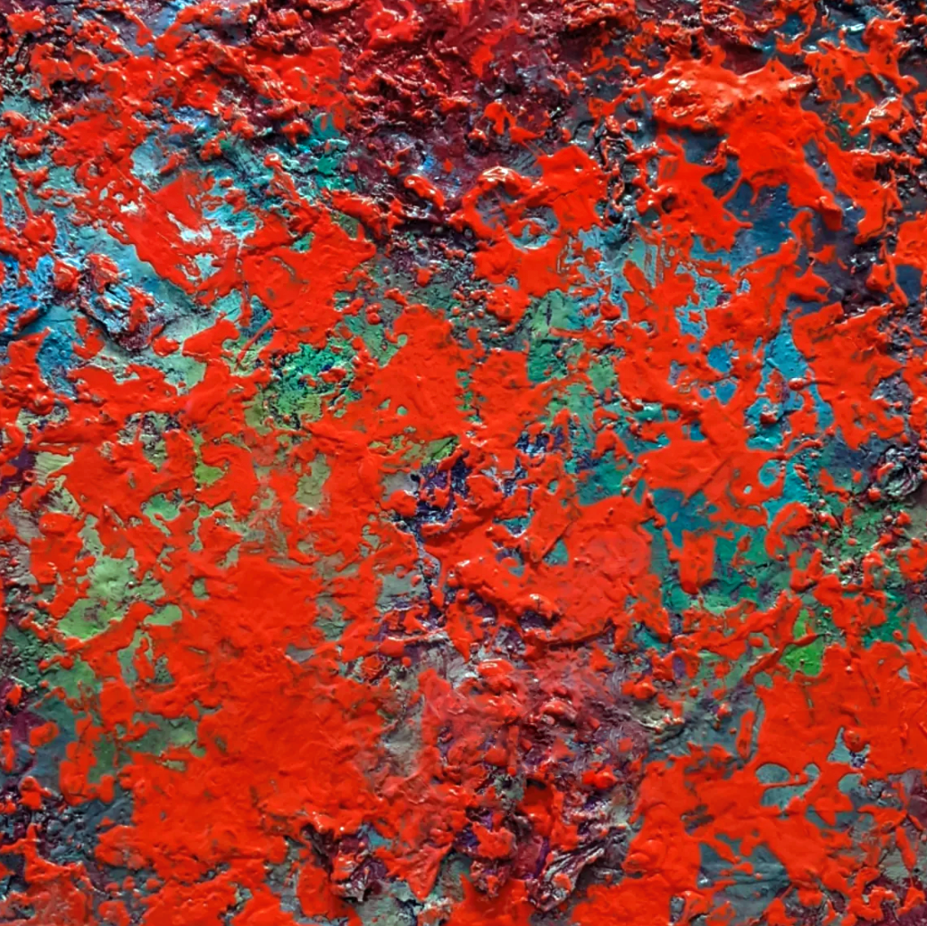 "Red Smoke", oil and wax on canvas, 12"x12", 2022