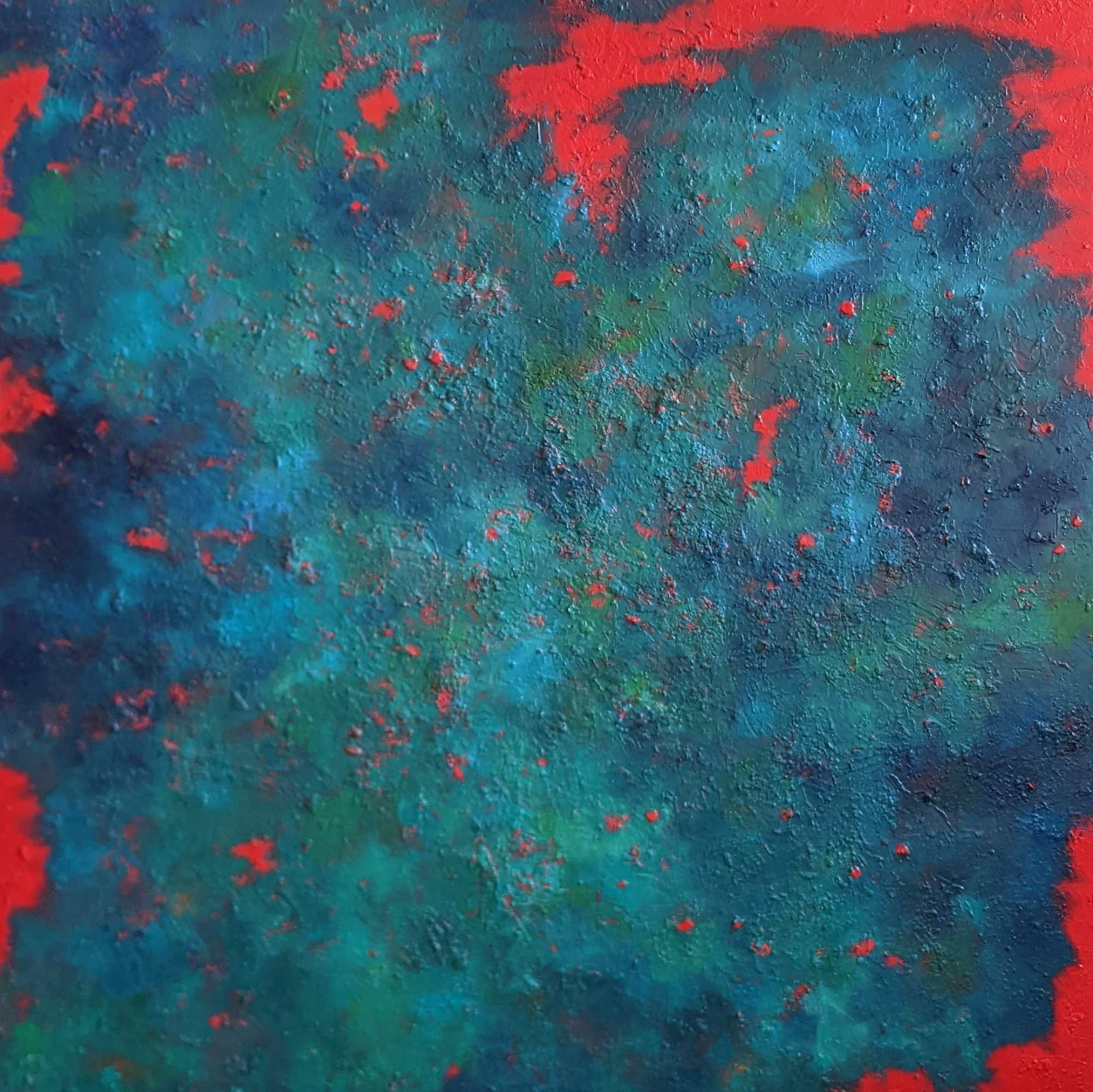 "Lake on Fire", oil and wax on canvas, 36"x36", 2022