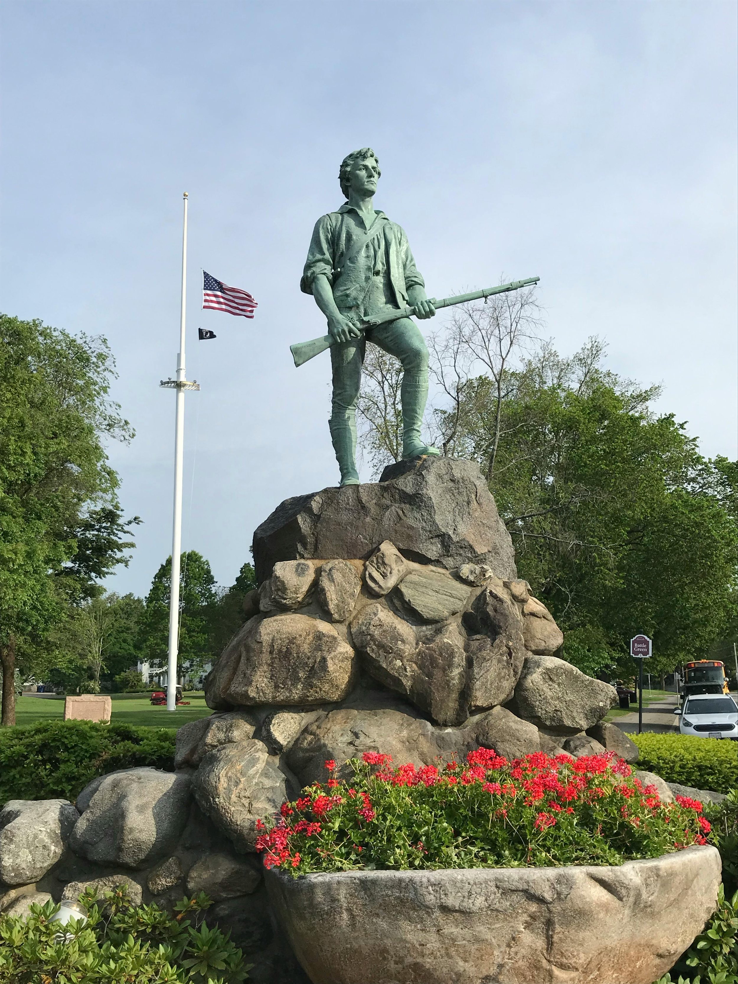 Lexington Minuteman statue on Lexington Battle Green in Lexington Massachusetts