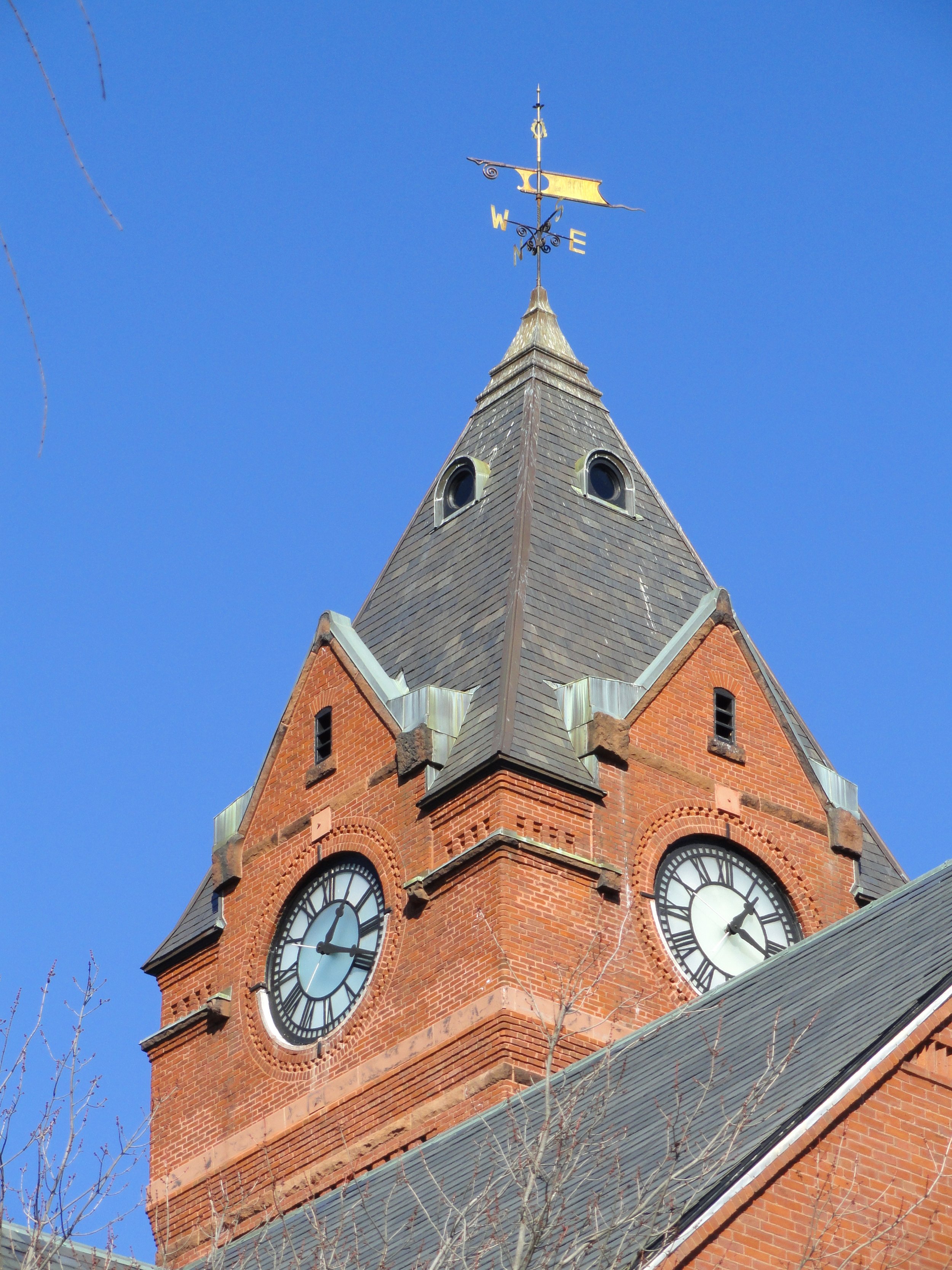 Winchester Town Hall clock tower in Winchester Massachusetts