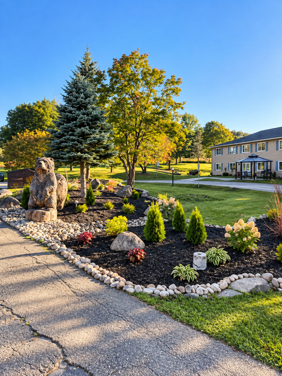 Sunny Garden Grounds with Bear Statue.png