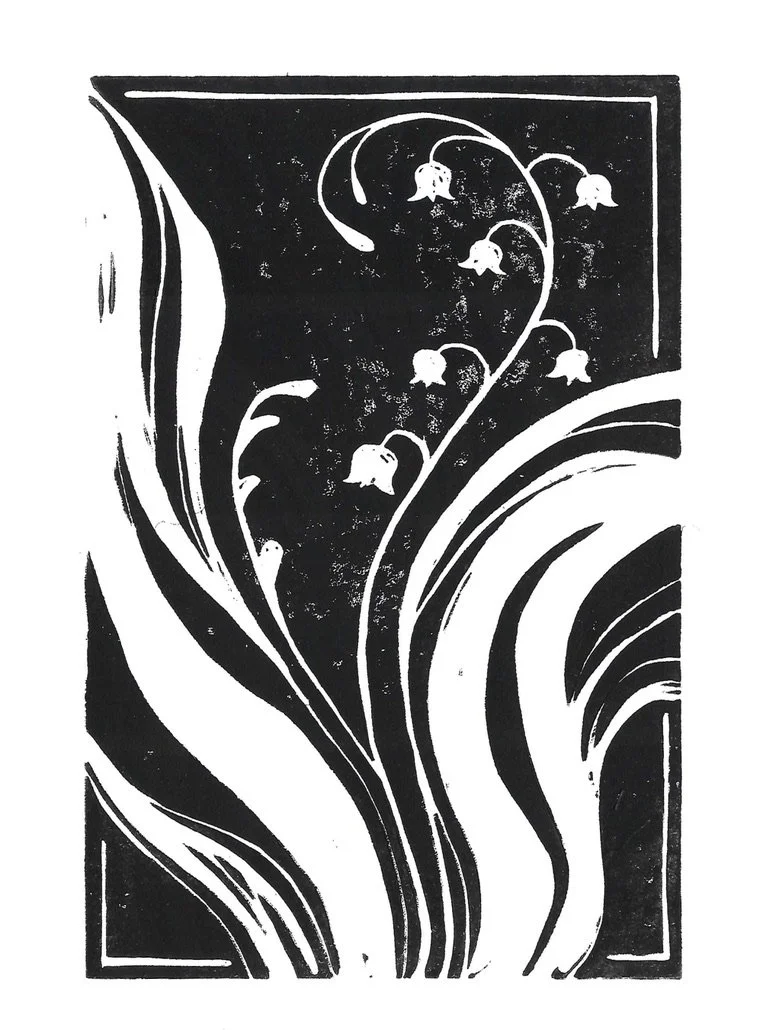 "Lily of the Valley", Linoleum carving print, 2026