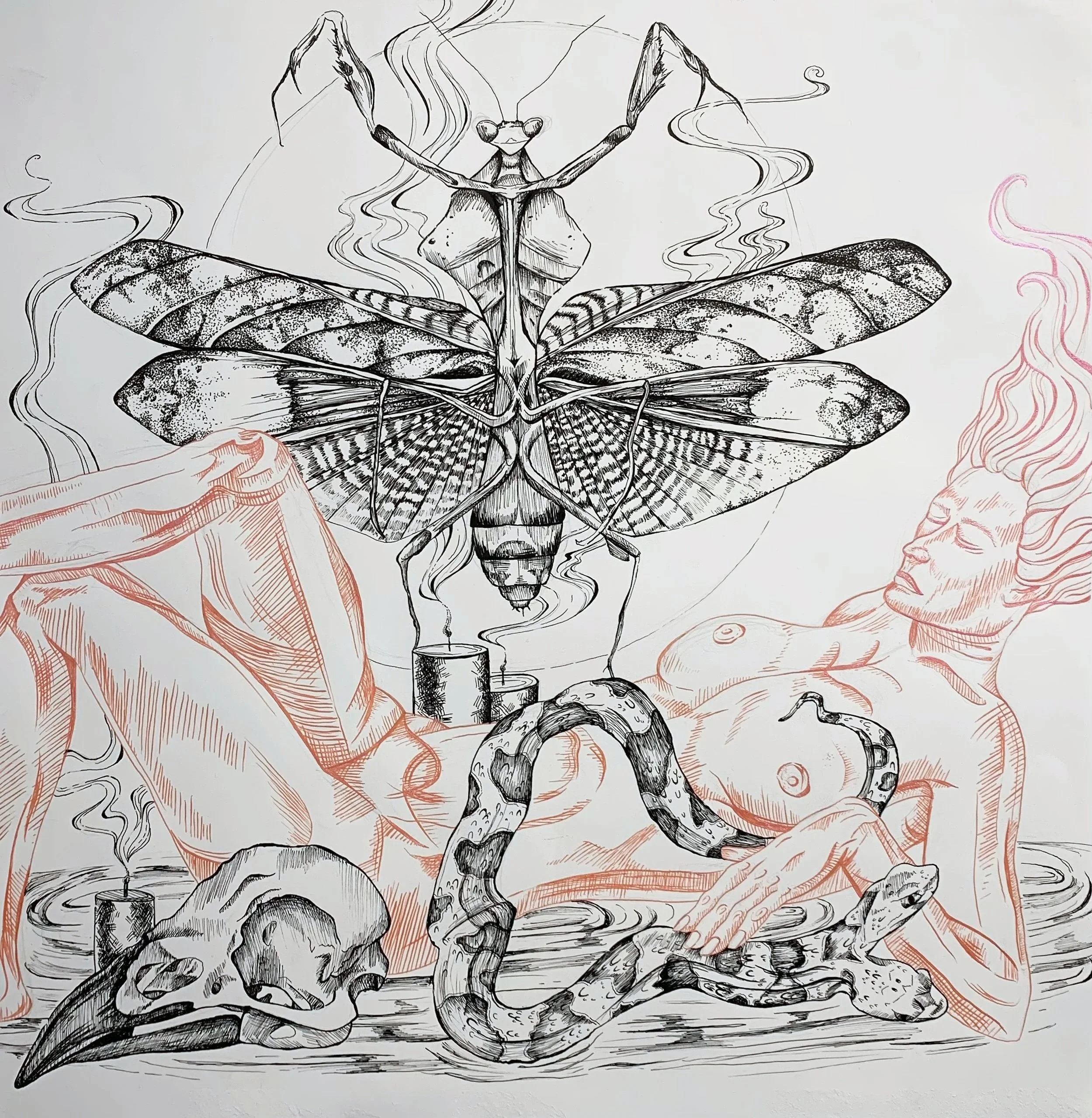"Ritual of the Flower Moon", Pen and Ink, 2024