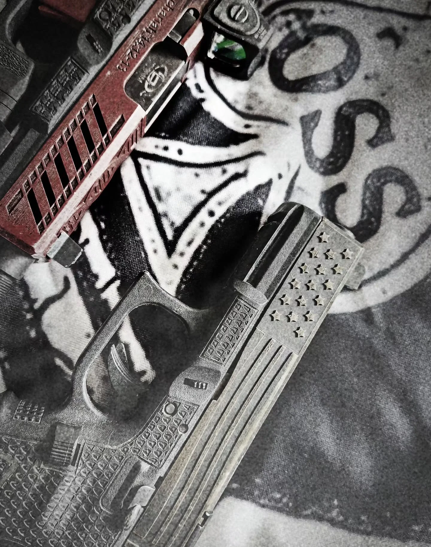 Irons or optics, it doesn't matter.

The only equipment limitation is that you can only bring one pistol and one carbine. No backups. 

Keep them in good working order. If your weapon goes down, it's the same as pulling a muscle. You have to work thr