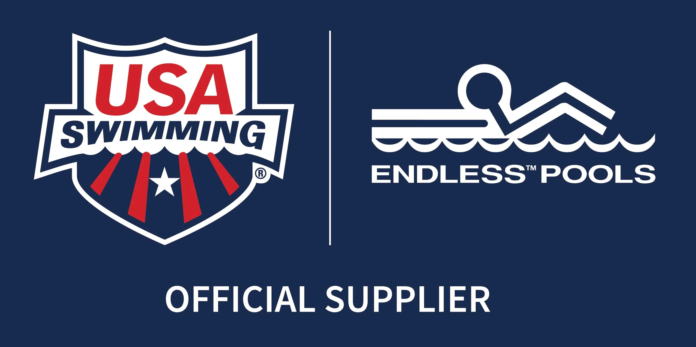 Logos of USA Swimming and Endless Pools with the text 'Official Supplier' below.