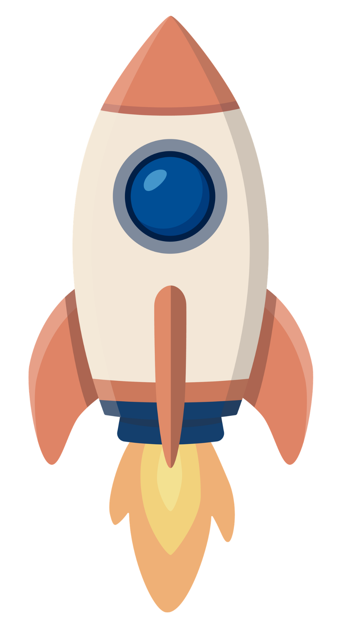 Orange and tan colored rocket ship illustration with flames coming out of the bottom, graphic for Inspire and Beyond ABA