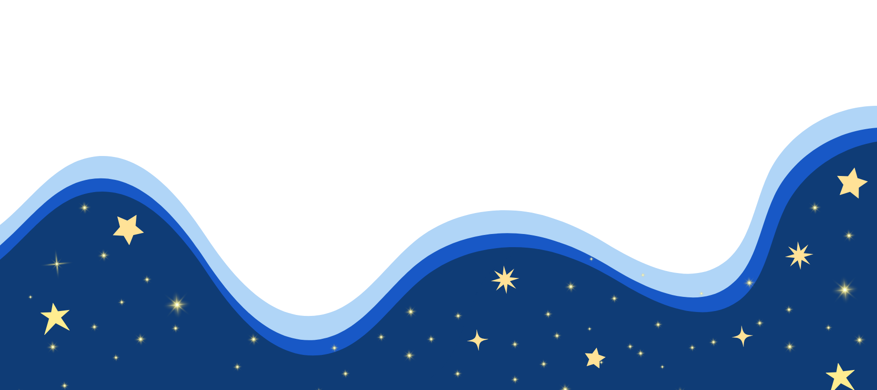 wavy graphic with navy background and yellow stars