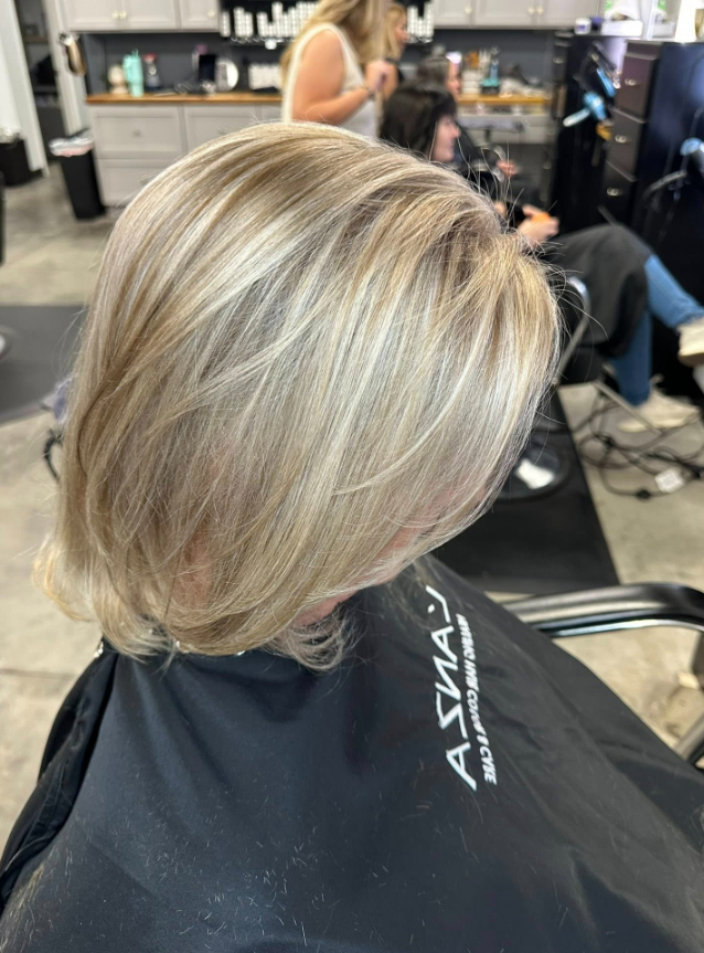 Dimensional blond bob by Crystal Mercer