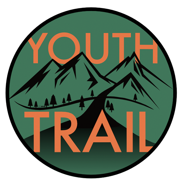 Logo with mountains, trees, and a winding trail with the words "YOUTH TRAIL" in orange.