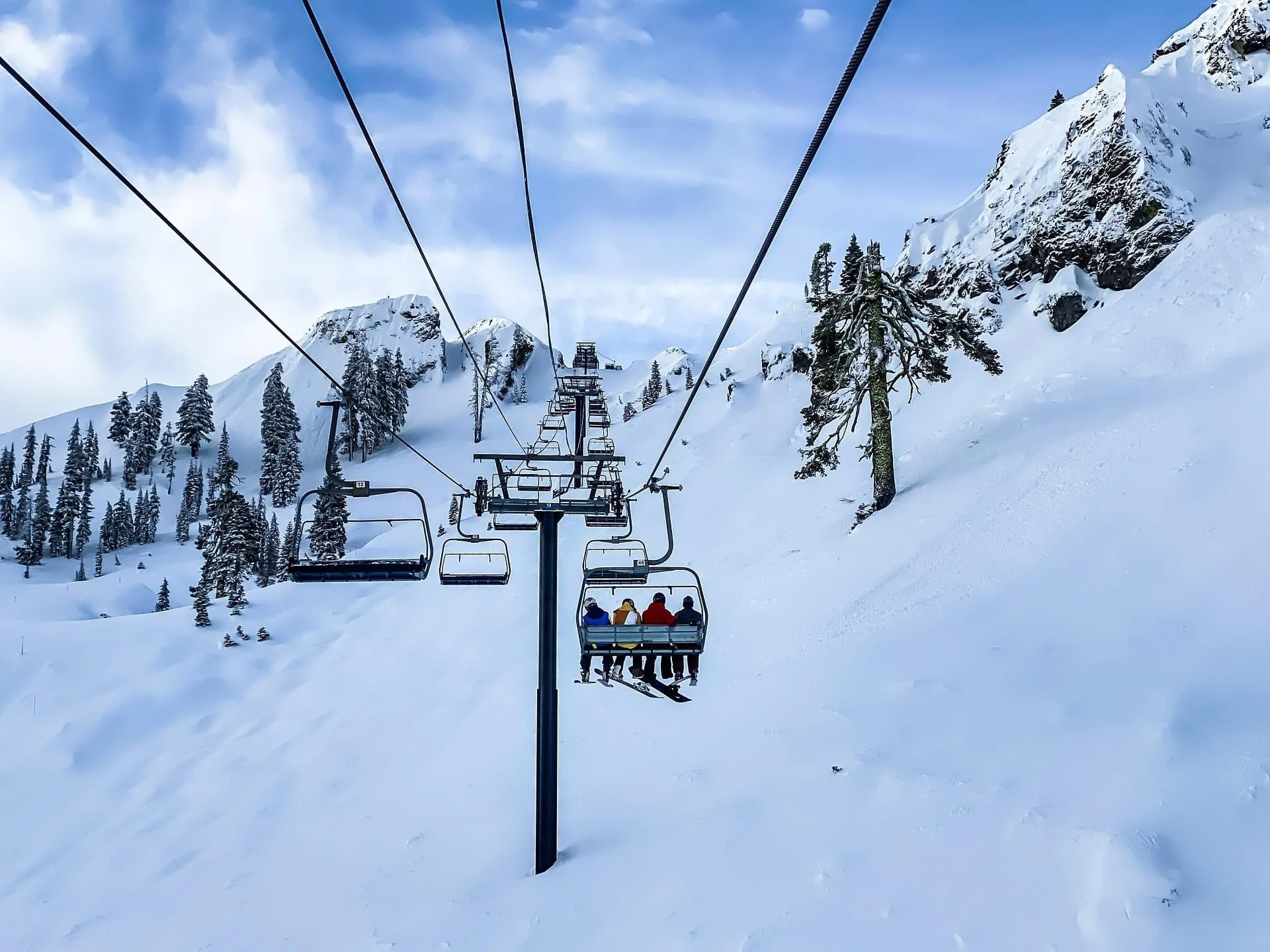 Community snowboarders and skiers