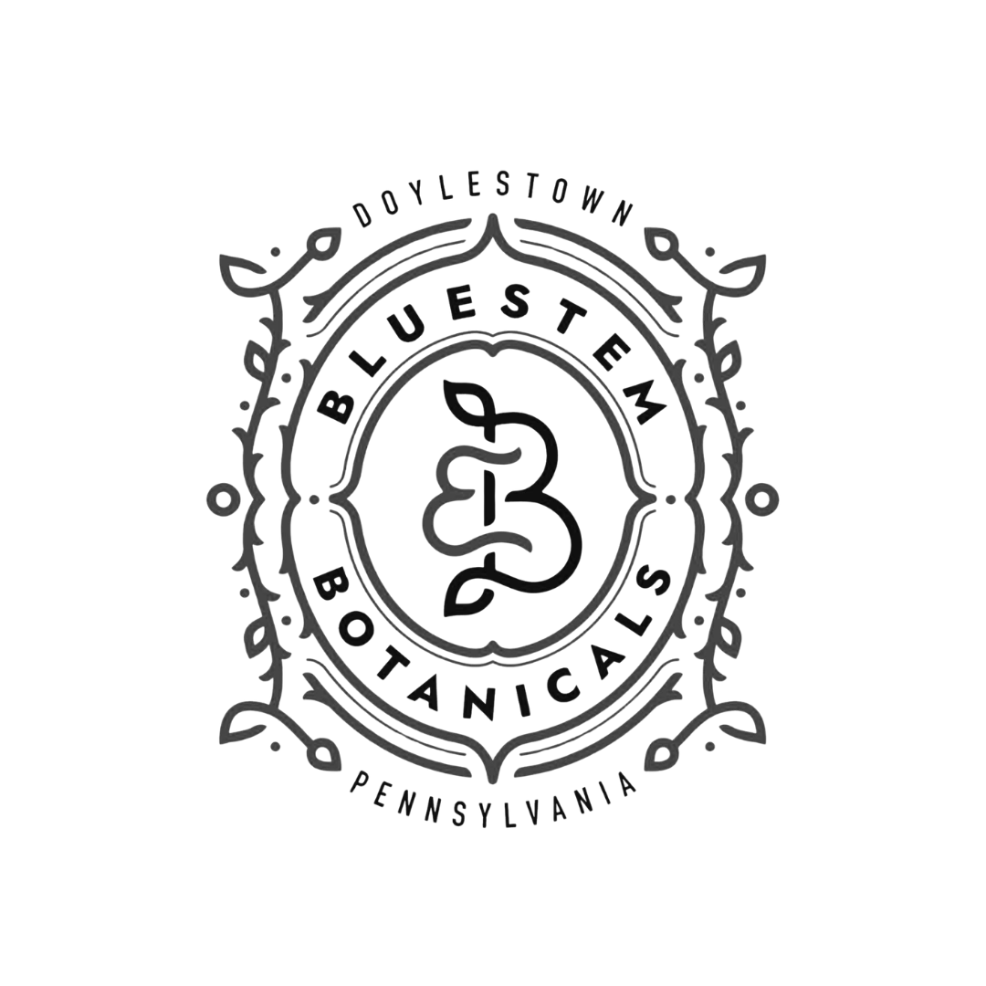 Black and white logo with a snake wrapped around a staff, surrounded by decorative elements and text reading 'Boylestown Botanical' and 'Pennsylvania'.