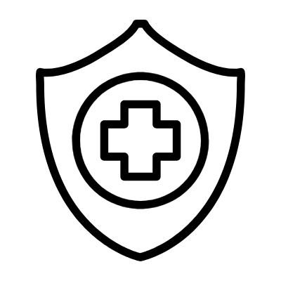 Outline of a shield with a medical cross symbol inside.