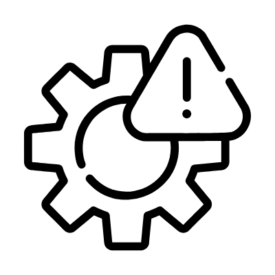 Gear icon with an exclamation mark inside a triangle, indicating a warning or error.