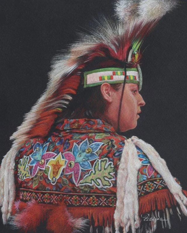 Mixed Media Portrait with Golden Open Acrylics & Prismacolor Pencils on Black Watercolor Paper with Pamela Edevold