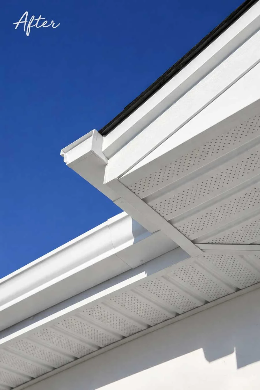 After image of gutter and soffet after a soft wash exterior cleaning in Waxhaw, North Carolina